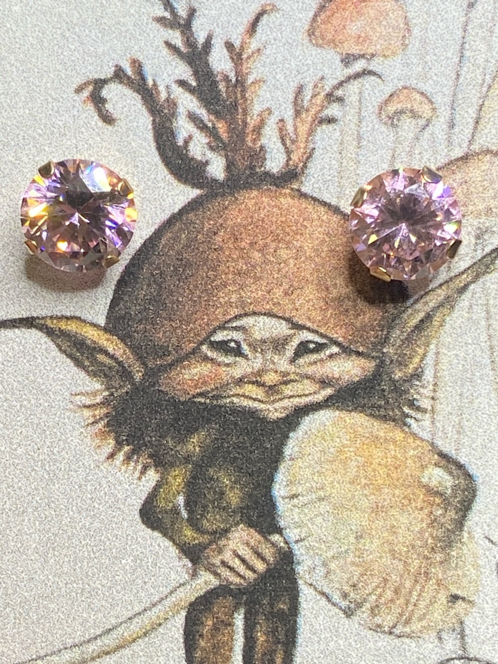 10k Yellow Gold Pink cubic Zirconia Stud Post Earrings - Picture 6 of 7